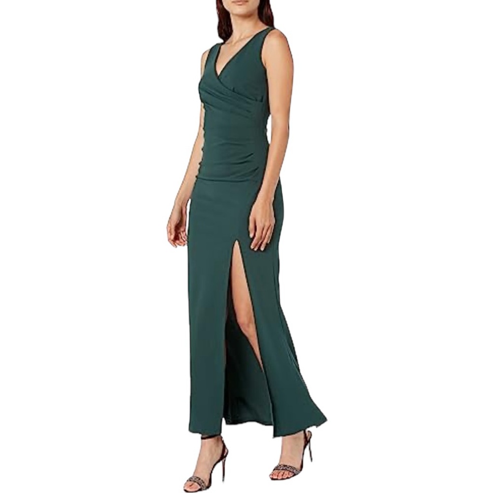 Woosea | Green split v-neck evening formal maxi dress side slit size m…